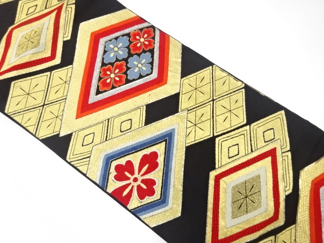 アンティーク　菱に花模様織り出し袋帯（着用可）